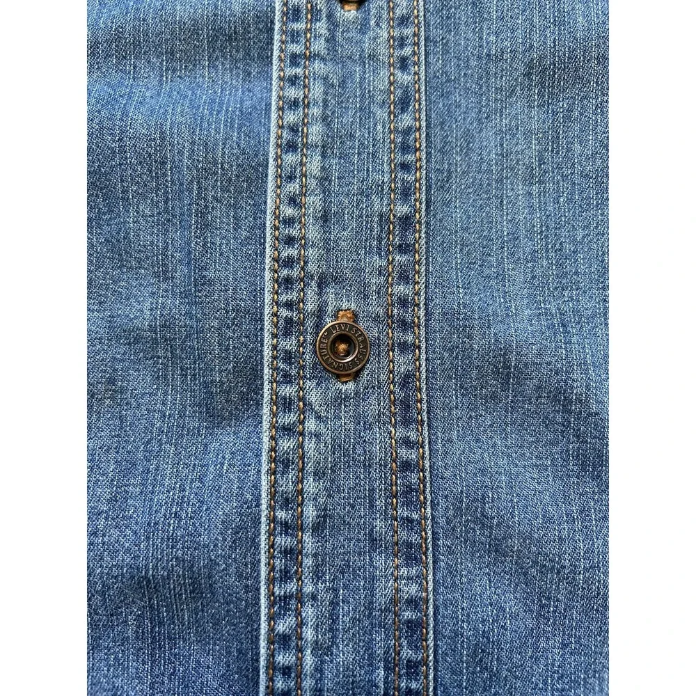 Levi's Vintage Blue Denim Shirt Men's XLT  Brass Button Up Western Work Shirt